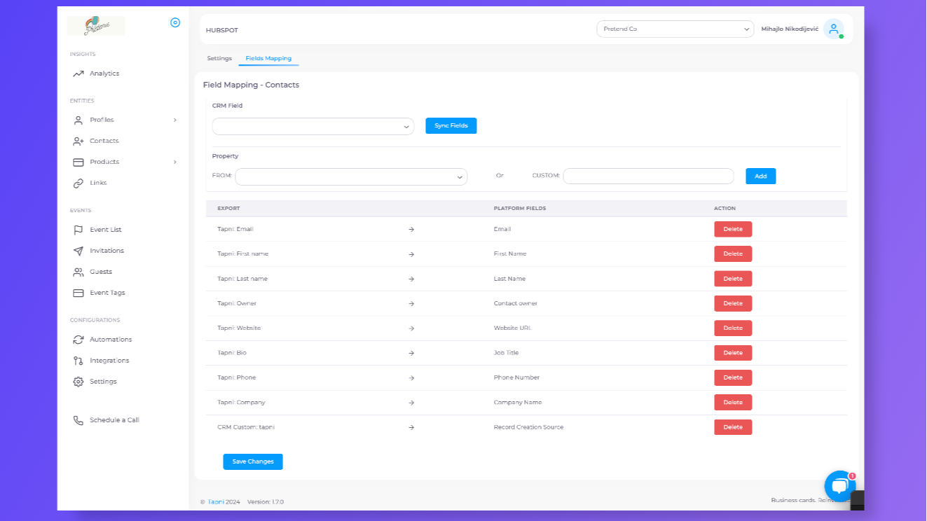 Tapni Digital Business Card HubSpot Integration Connect Them Today